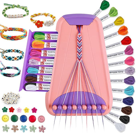 Arts and Crafts for Kids Ages 8-12,Friendship Bracelet Making Kit for Girl,Kids Jewelry Making Kit with 28 Pre-Cut Threads,Christmas Birthday Gifts for Ages 6 7 8 9 10 11 12 Year Old Pink/Purple