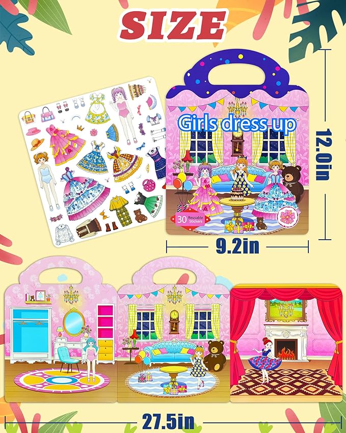 Benresive Reusable Sticker Book for Toddlers 2-4 Years, Fun Travel Stickers for Kids, Waterproof Sticker Books for Toddlers 1-3, Crafts Activities for Todddlers 1-3 2-4 3-5 - Dress Up