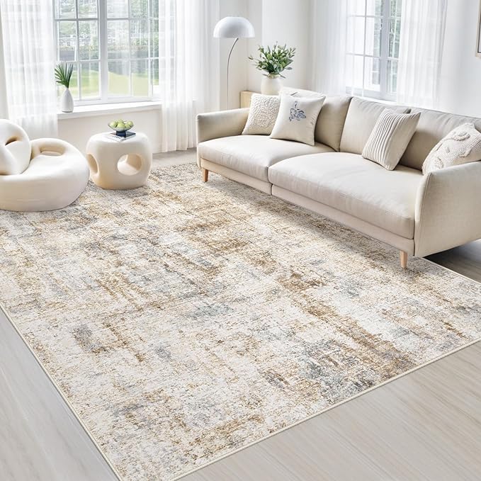 Area Rugs 6x9 Living Room: Washable Rug Modern Abstract Large Rugs Soft Non Slip Neutral Rug Stain Resistant Indoor Carpet for Bedroom Kitchen Dining Room Nursery Home Office Rugs(Blue Brown,6'x9')