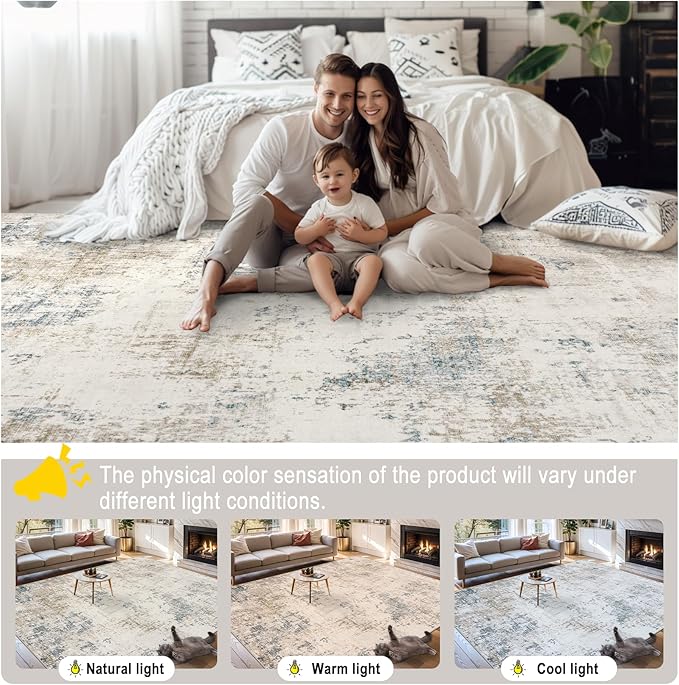 Area Rugs Living Room Rug - 5x7 Washable Modern Abstract Soft Neutral Non-Slip Carpet Large Indoor Floor Stain Resistant Thin Carpets for Bedroom Dining Room Farmhouse Nursery Home Office Multi