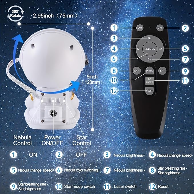 Astronaut Star Projector, Star Projector Galaxy Light for Kids,8 Modes Remote and 270° Adjustable Led Lights for Bedroom, Girls Room Decoration, Home Theater, Ceiling, Timer (White Guitar)