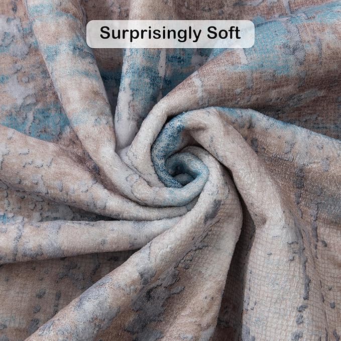 Area Rug Living Room Rug, 5x7 Modern Abstract Washable Rug Beige Blue Non Slip Foldable Faux Wool Vintage Carpet, Fluffy Non-Shedding Rugs for Living Room, Bedroom, Dining Room, Kids Playroom