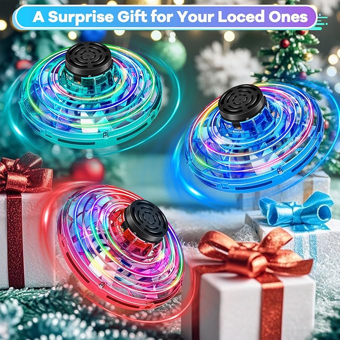 Hand Operated Mini Drone for Kids - LED UFO Flying Orb Ball, Rechargeable Mini Fidget Spinner Toy for Indoor Outdoor,Christmas Birthday Party Gifts for Girls Boys(Red)