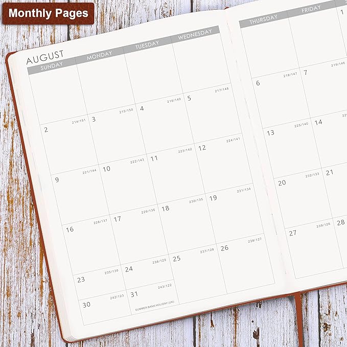 2026 Planner - JAN 2026 - DEC 2026, Planner 2026, Weekly and Monthly Planner, Leather Cover Calendar Planner with Thick Paper, Back Pocket with Notes Pages, Brown (8.5" x 11")