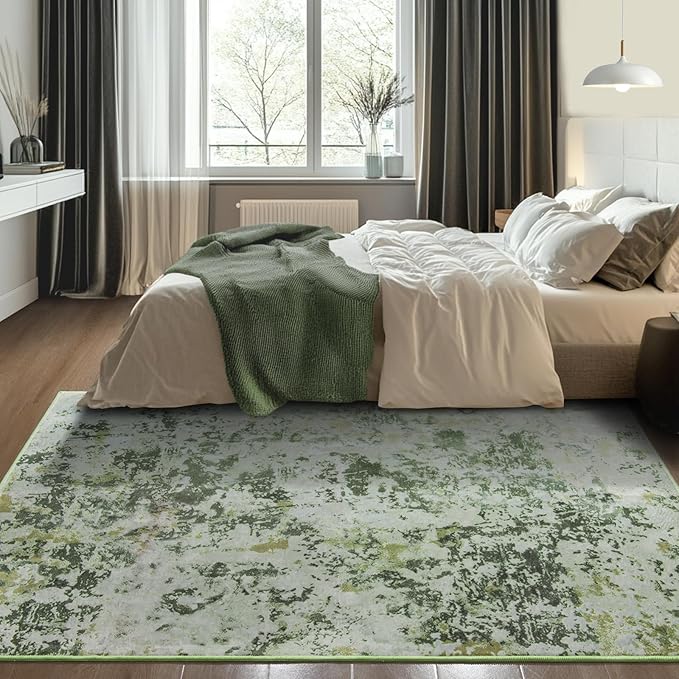 Kelarea 6x9 Rug for Living Room, Green Washable Non-Slip Rugs, Modern Abstract Large Rugs Low Pile Soft Carpet for Bedroom, Kitchen, Dining Room, Classroom, Dorm, Nursery, Home Office
