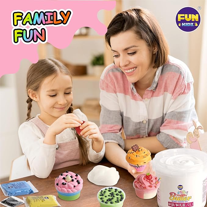 4 LB Milky Butter Slime Bucket Gift for Girls, FunKidz 64 FL OZ Huge Soft White Premade Scented Slime Kit Toy with 29 Variety Add-Ins Perfect Birthday Present for Kids Age 6+
