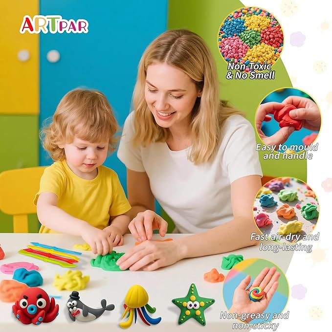 ARTPAR Air-Dry Clay Kit for Kids,12 Marine Animals Modeling Magic Clay Sculpting Tools Set,Non-Toxic, Ultra-Light,Creative DIY School Arts & Crafts Gifts for Boys & Girls Ages 3-12