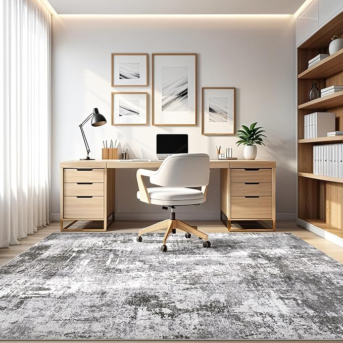 5x7 Area Rugs Living Room: Machine Washable Large Abstract Modern Soft Rug Stain Resistant Indoor Floor Non Slip Accent Carpet for Bedroom Nursery Playroom Dining Room Office Dorm Home- Black Grey