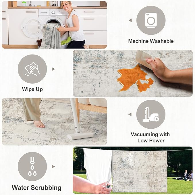 Area Rugs 10x14 Living Room - Washable Rug Modern Abstract Soft Large Neutral Non-Slip Carpet Indoor Floor Thin Carpets for Bedroom Dining Room Farmhouse Nursery Home Office Multi