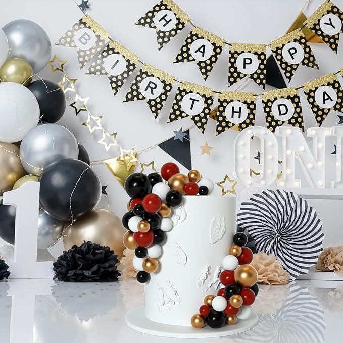 75 Pieces Cake Balls Topper Decorations Foam Cupcake Topper Mini Balloon Cake Topper Picks for Deco Birthday Party Wedding(Black, Red, Gold, White)