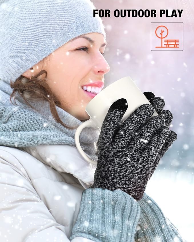 Geyoga 2 Pairs Women's Winter Touch Screen Gloves Soft Warm Fleece Lined Knit Elastic Cuff Winter Texting Gloves
