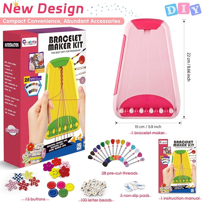 Arts and Crafts for Kids Ages 8-12,Friendship Bracelet Making Kit for Girl,Kids Jewelry Making Kit with 28 Pre-Cut Threads,Christmas Birthday Gifts for Ages 6 7 8 9 10 11 12 Year Old Red