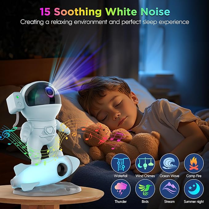 Astronaut Galaxy Projector for Bedroom, Star Projector Galaxy Light with App & Remote Control, White Noises, Bluetooth Speaker, Rocket Night Light for Kids, Ceiling, Gifts, Room Decor