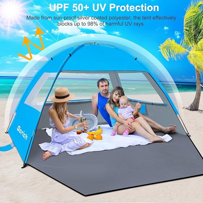 Gorich Beach Tent Sun Shelter for 3/4-5/6-7/8-10 Person with UPF 50+ UV Protection, Lightweight & Easy Setup Beach Shade Canopy, Portable Beach Shade Tent Beach Cabana