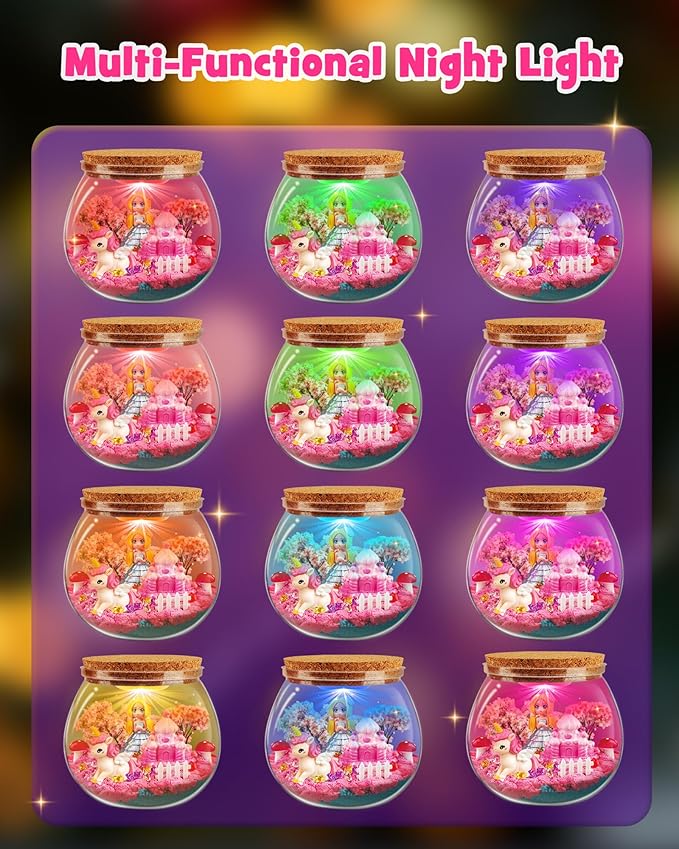 D-FantiX Unicorn Princess Toys Terrarium Kit for Kids, Led Night Light Birthday for Little Girls, DIY Arts and Crafts Science Kit for Kids Age 3 4 5 6 7 8-12 Year Old