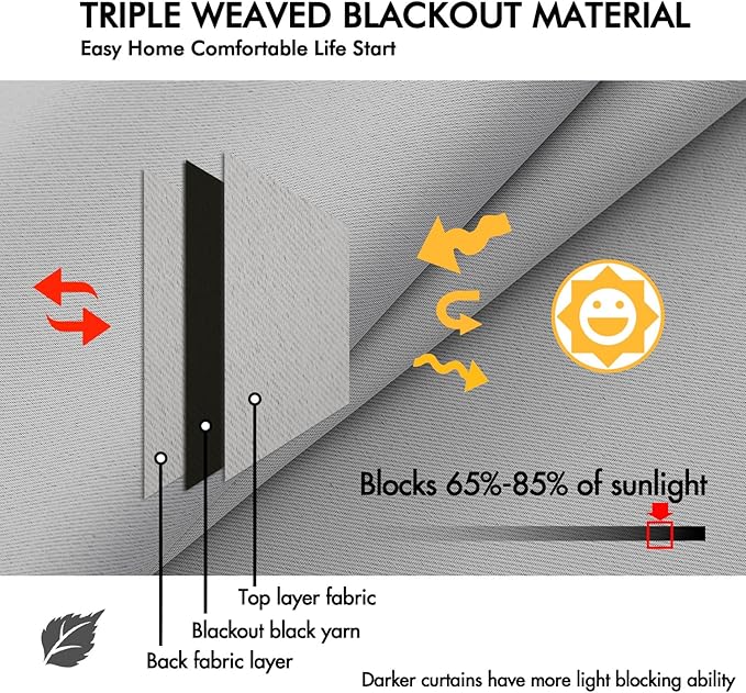 ANRODUO Back Tab Blackout Curtains for Bedroom Living Room, Rod Pocket Pinch Pleated Thermal Insulated Room Darkening Curtains 54 Inches Long 2 Panels, Light Grey, 42 x 54 Inch