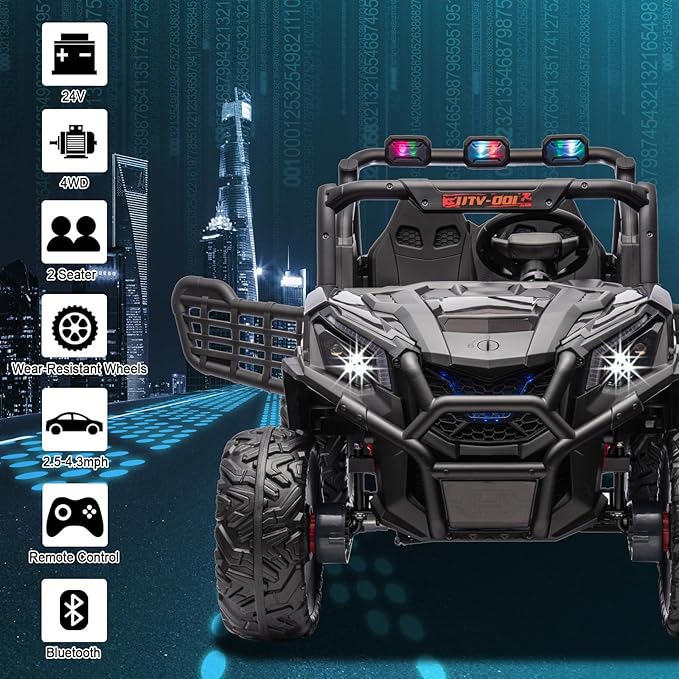2 Seater 24V Kid Toy Car with Remote Control 4WD Electric Vehicles Battery Powered Toy Car,Ride on Car for 3+ Years Kids Ride On Toy(Black)