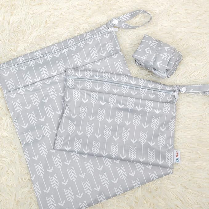 ALVABABY 3pcs Baby Cloth Diaper Wet/Dry Bags|Waterproof Reusable with Two Pockets|Travel, Beach, Pool, Daycare, Soiled Baby Items,Yoga,Gym Bag for Swimsuits or Wet Clothes 3L-YX36
