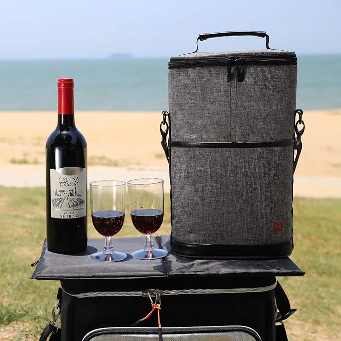 ALLCAMP 2 Bottle Wine Tote Carrier - Insulated Portable Padded Canvas Wine Bag for Travel, BYOB Restaurant, Wine Tasting, Party, Great Christmas Day Gift for Wine Lover,Gray