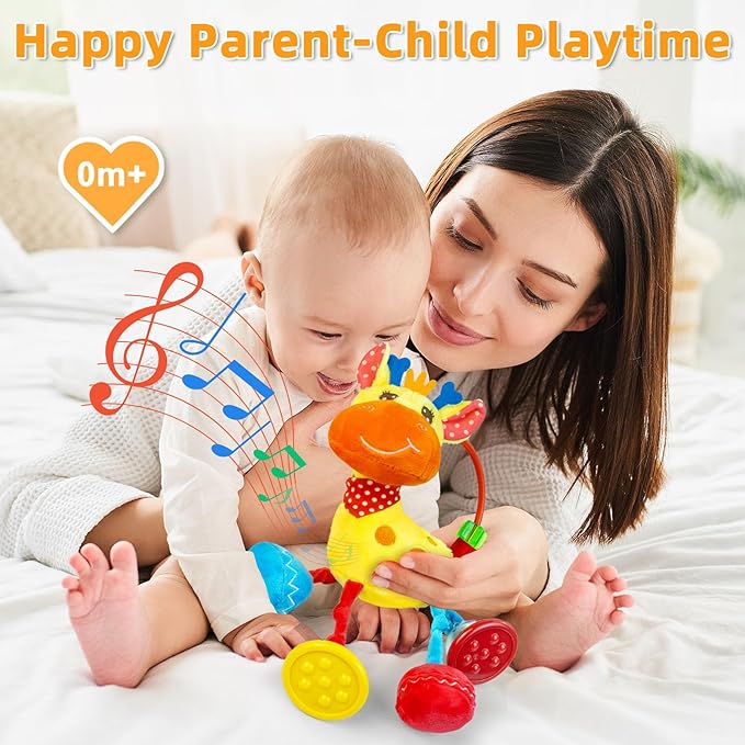 Baby Sensory Toys 0-6 3-6 Months,Infant Baby Musical Stuffed Animal Activity Soft Toys, 3+ Months Rattles Teething Toys for Babies,Tummy Time Toy Gifts for 0-3-6-12 Months Boys, Girls