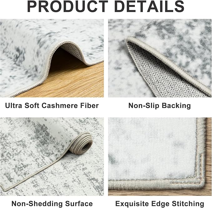 Area Rugs Living Room Rug - 4x6 Washable Modern Abstract Soft Neutral Non-Slip Carpet Large Indoor Floor Stain Resistant Thin Carpets for Bedroom Dining Room Farmhouse Nursery Home Office Grey