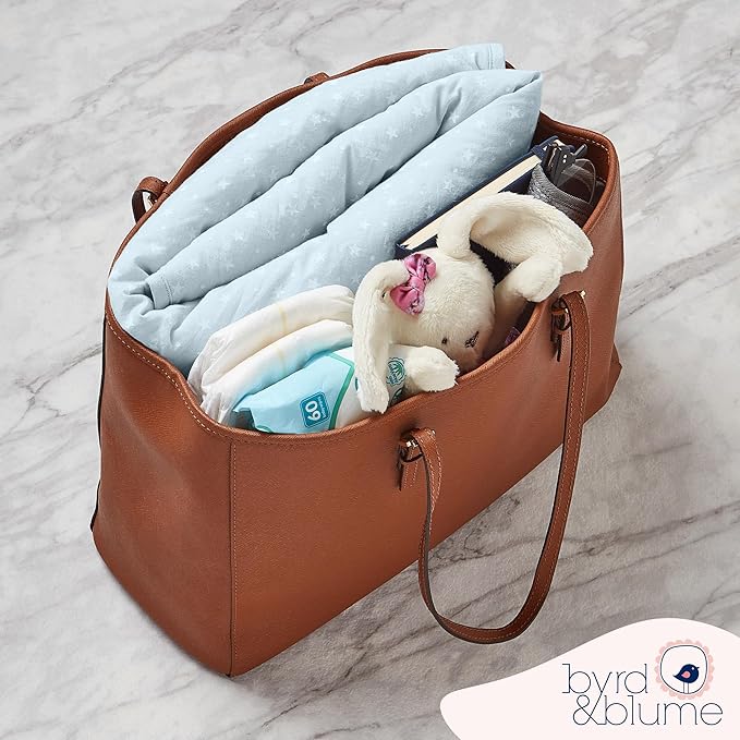 Byrd & Blume Round Baby Play Mat, Organic Cotton Soft Padded Nursery Floor Mat, Safe Hypoallergenic Baby Mat, Reversible, Foldable, Portable Infant Tummy Time Mat Fits Tents & Playpens (40"x40") Blue