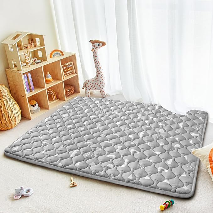 Baby Play Mats for Floor, 71”x59” Upgraded Thickness & Larger Super Soft Playmat for Babies and Toddlers, Foldable Washable, Upgrade Anti-Slip Crawling Mat for Playpen(Boho Gray)
