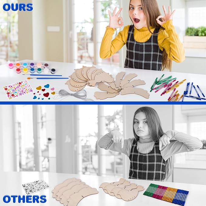 ArtCreativity DIY Wind Chime Kit for Kids - 8 Pack - Wooden Wind Chime Set with Paint Kit, Rhinestone Flower Stickers, Glitter Heart Foam Stickers, and More - Summer Arts and Crafts for Kids 3 and Up