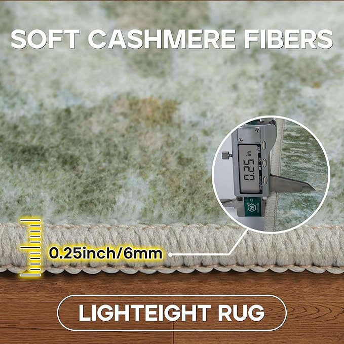 4x6 Area Rugs for Living Room Rug Washable: Modern Large Rug for Dining Room Bedroom Carpet Non Slip Low Pile 4 by 6 Indoor Abstract Nursery Home Office Green