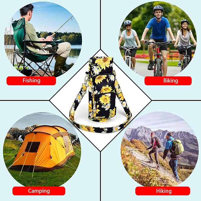 Betsey Johnson Insulated Water Bottle Pouch Holder Carrier Crossbag with Adjustable Shoulder Strap - Lightweight Polyester Accessories with Pockets Good for Hiking Sports