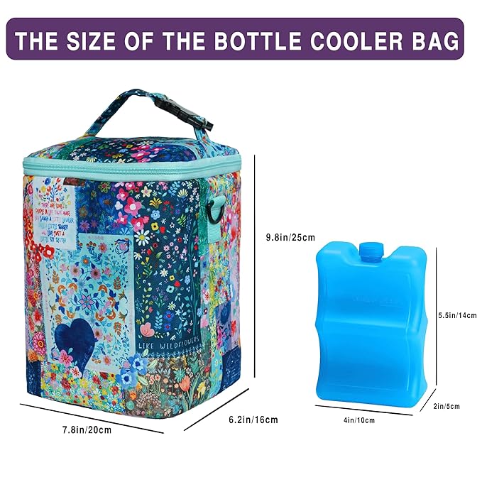 Breastmilk Cooler Bag with Ice Pack Fits 4 Baby Bottles Up to 9 Ounce Insulated Baby Bottle Bag Breast Milk Cooler on The Go with Strap Baby Bottle Cooler Bag for Nursing Mom Daycare or Travel