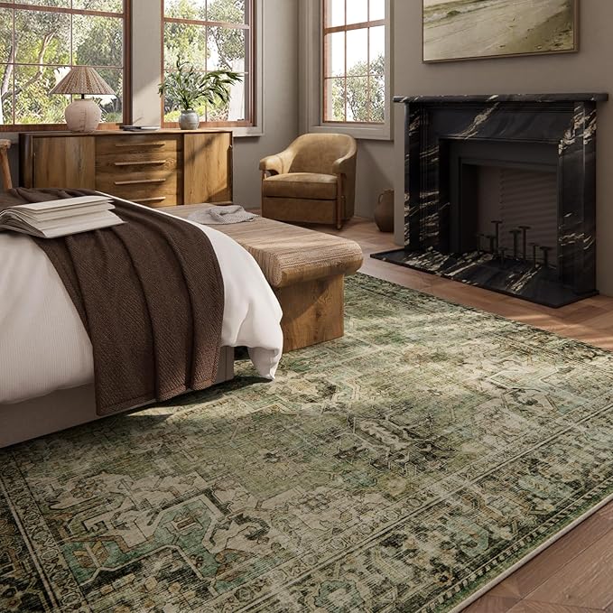 9x12 Area Rugs for Living Room: Washable Bedroom Rug Boho Vintage Rugs Stain Resistant Non Slip Low Pile Soft Lightweight Carpet for Kitchen Dining Room Farmhouse Nursery Kids Room