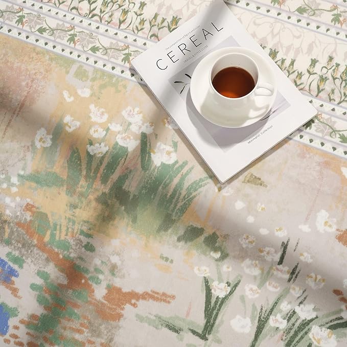 Circle Rug Impressionist-Style Vintage Round Rug 4ft Non Slip Low Pile Small Circular Rug for Bedroom Bathroom Entryway Kids Room Office College Dorm, Beige