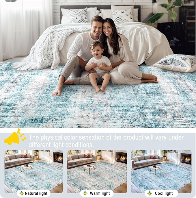 Area Rugs Living Room Rug - 5x7 Washable Modern Abstract Soft Neutral Non-Slip Carpet Large Indoor Floor Thin Carpets for Bedroom Dining Room Farmhouse Nursery Home Office Green