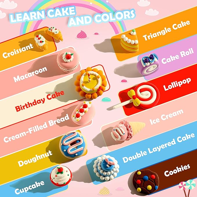 Air Dry Clay Kit - Cake Themed, Modeling Clay for Kids, DIY Model Magic Clay with Sculpting Tools and Tutorials, 12 Boxes Molding Clay, Ultra Light, Soft & Non-Toxic, Arts and Crafts Gift for Kids