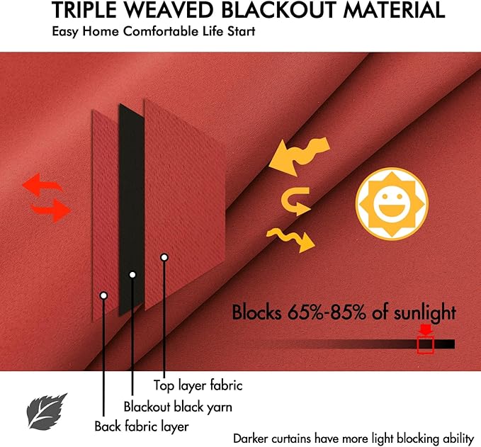 ANRODUO Back Tab Blackout Curtains for Bedroom Living Room, Rod Pocket Pinch Pleated Thermal Insulated Room Darkening Curtains 54 Inches Long 2 Panels, Burnt Orange, 42 x 54 Inch