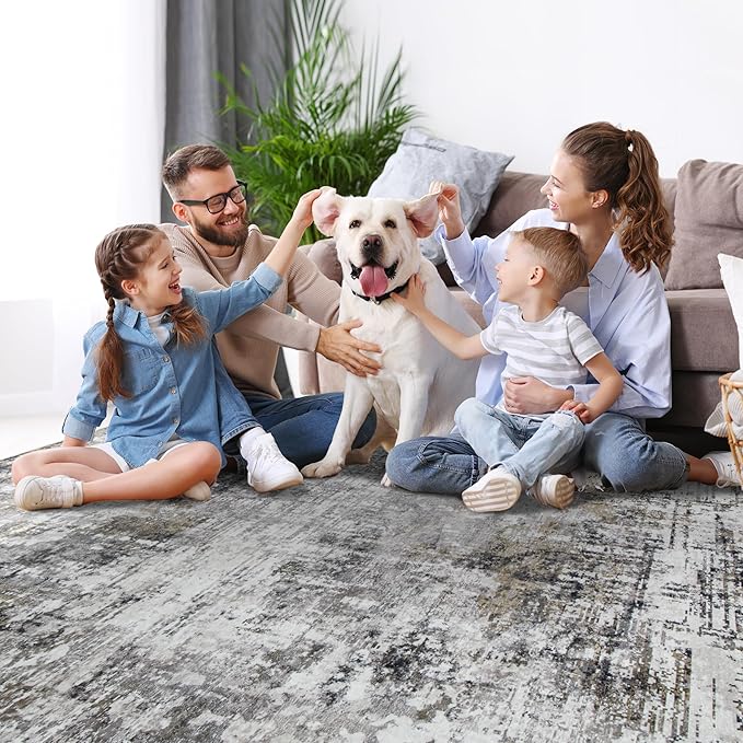 4x6 Area Rugs for Living Room Rug Washable: Modern Large Rug for Dining Room Bedroom Carpet Non Slip Low Pile 4 by 6 Indoor Abstract Nursery Home Office Black Gold