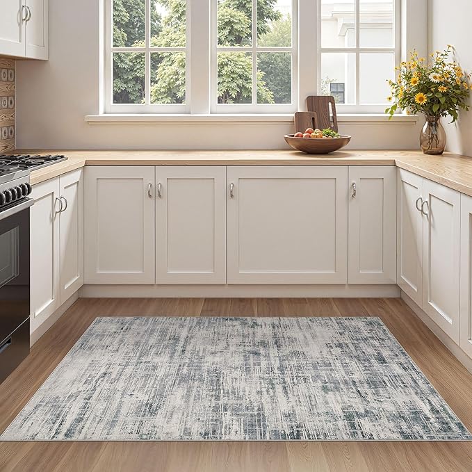 Area Rug for Living Room: 3x5 Washable Neutral Abstract Modern Soft Rugs Non Slip Indoor Floor Stain Resistant Carpet for Bedroom Dining Room Office Nursery - Gray