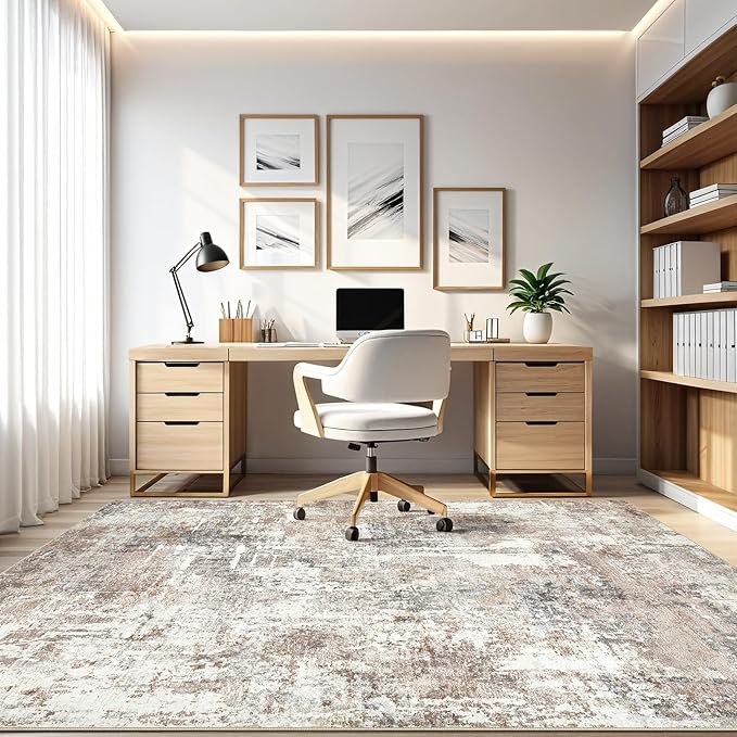 4x6 Rug Washable Area Rugs: Abstract Modern Soft Stain Resistant Indoor Floor Accent Non Slip Carpet for Living Room Entryway Kitchen Bedroom Nursery Office Bedside Home House Decor- Brown