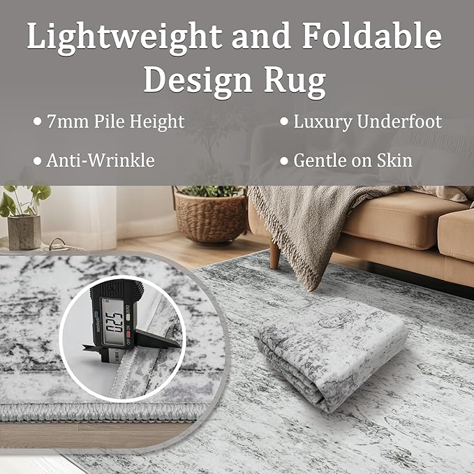 5x7 Area Rug Living Room Rugs - Washable Rug Large Modern Abstract Soft Thin Carpets Indoor Floor No Slip Vintage Carpet for Bedroom Under Dining Table Nursery Home Office Decor Gray