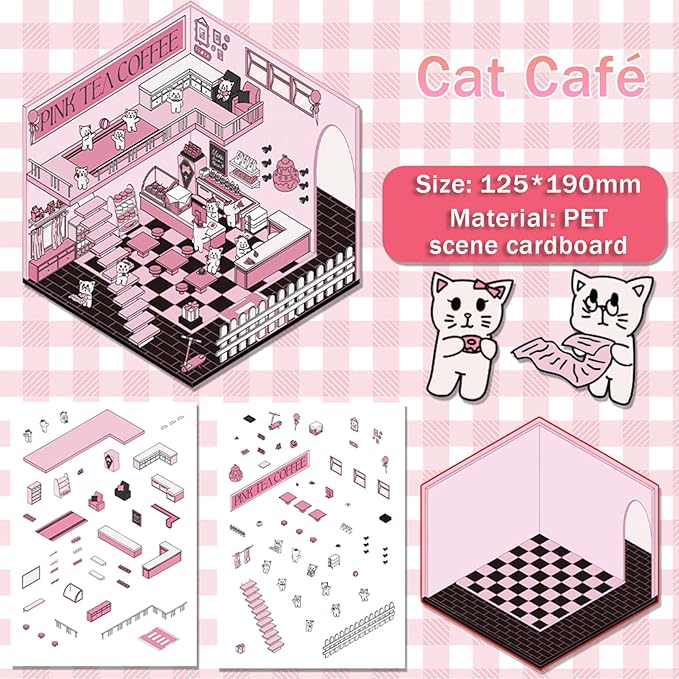 5 Set 3D Scene Stickers DIY 3D House Stickers -Fun DIY Stickers Scene Make Your Own clothing store Shop Amusement park for Adult Kids-Make Your Own Stickers-Cute Cartoon Sticker Scenes for Adults Kids
