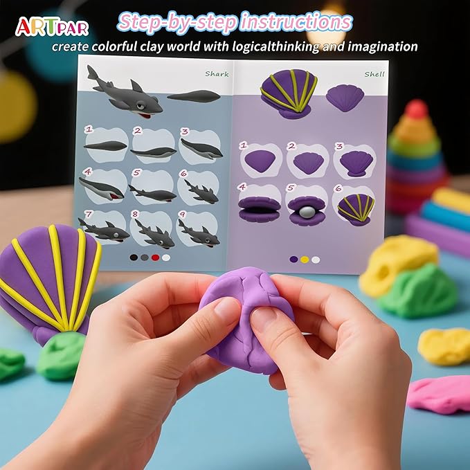 ARTPAR Air-Dry Clay Kit for Kids,12 Marine Animals Modeling Magic Clay Sculpting Tools Set,Non-Toxic, Ultra-Light,Creative DIY School Arts & Crafts Gifts for Boys & Girls Ages 3-12