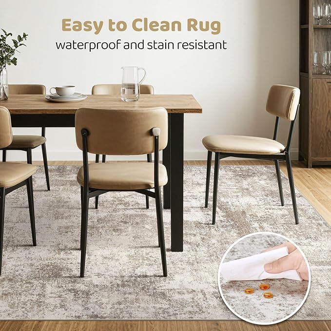 5x7 Area Rugs Living Room: Washable Large Abstract Soft Rug Stain Resistant Indoor Floor Non-Slip Accent Carpet for Women Modern Home Enthusiasts Aged 25-45 - Bedroom Nursery Playroom- Beige Brown