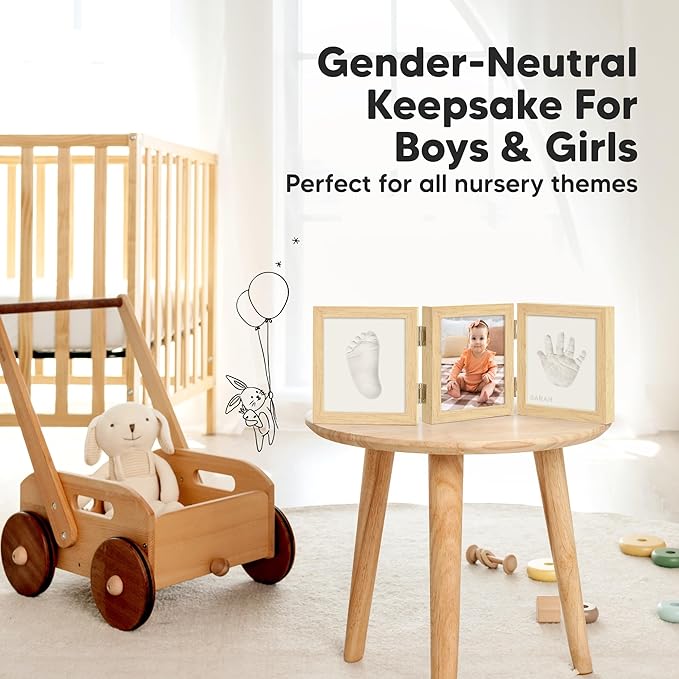 Baby Shower Gifts for Boys, Girls - Baby Hand and Footprint Kit, Newborn Handprint Kit, Keepsake Photo Frame, Nursery Picture Frame, Gender-Neutral Newborn Keepsake Gifts (Ash Wood)