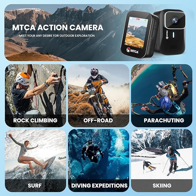 asika 4K Ultra HD Action Camera with Touch Screen-Waterproof Sports Camera,6-Axis Gyro Stabilization,145° Wide-Angle,Loop Recording for Vlogging,Cycling,Motorcycle(Supports Time-Lapse/Pre-Record)