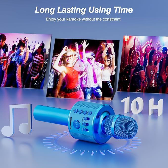 BONAOK Wireless Bluetooth Karaoke Microphone,3-in-1 Portable Handheld Karaoke Mic Speaker Machine Birthday Home Party for PC or All Smartphone (Q37 Blue)