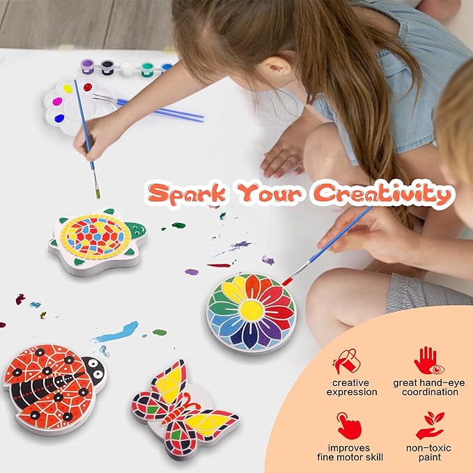 IFLOVE Paint Your Own Stepping Stones for Kids Craft Kits,Arts and Crafts for Kids Ages 4-8,5 Pack Painting Crafts for Girls Ages 8-12,Outdoor Toys Art Supplies Toddler Birthday Gift (Multicolored)