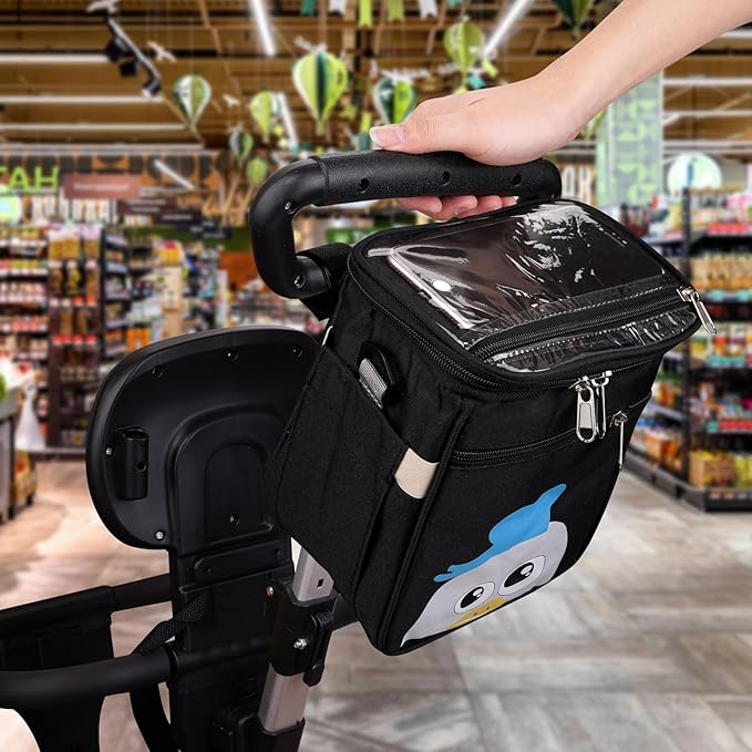 Baby Stroller Organizer Bag,Small Diaper Bag - Universal Stroller Organizer With Insulated Cup Holder,Pocket With Baby Wipes Dispenser,Adjustable Shoulder Strap(Black)