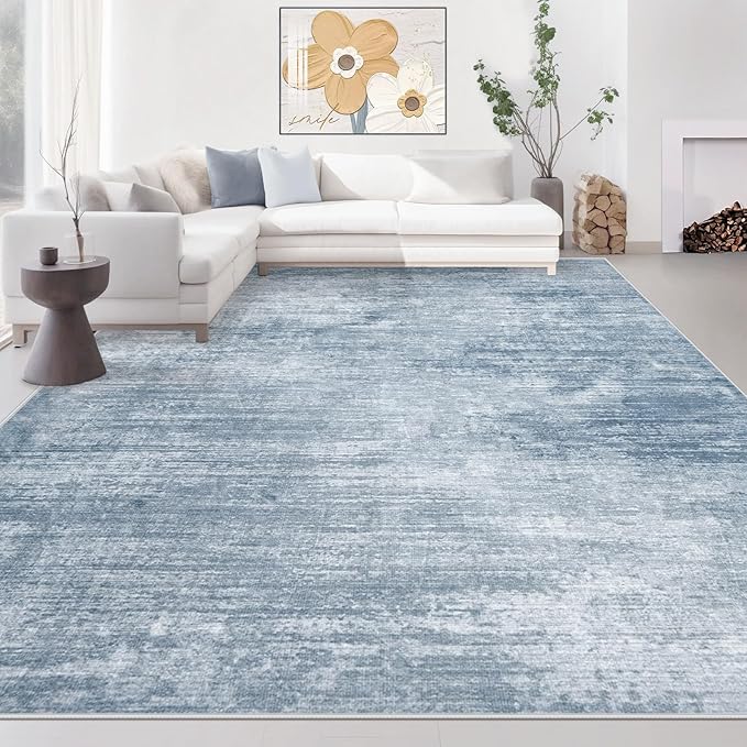 Area Rugs 10x14 Living Room: Washable Rug Modern Abstract Large Rugs Soft Non Slip Neutral Rug Stain Resistant Indoor Carpet for Bedroom Kitchen Dining Room Home Office Rugs(Blue, 10'x14')