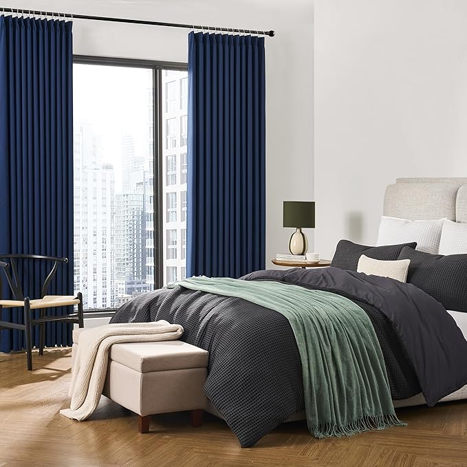 KEQIAOSUOCAI Pinch Pleated Curtains 120 Inches Long 10 FT Tall 2 Panels Set, Thermal Insulated Blackout Room Darkening Curtains for Bedroom,Window Draperies with Hooks(Navy Blue,40x120-inch)